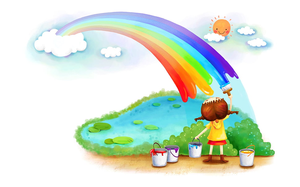 girl painting rainbow animation HD wallpaper