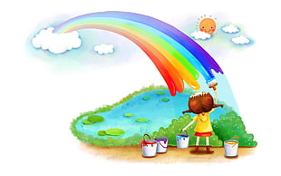 girl painting rainbow animation