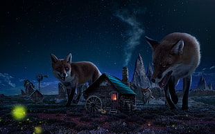 three brown Foxes painting