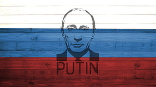 man painting, Vladimir Putin, flag, wood, presidents