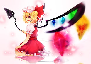 blonde female anime character in white and red dress