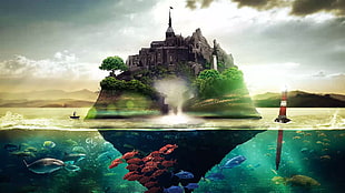 island with castle digital wallpaper, book island, books HD wallpaper