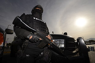 black assault rifle, police, Brasil HD wallpaper