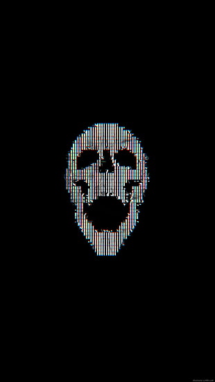 black and gray skull illustration, glitch art, skull, ASCII art, black