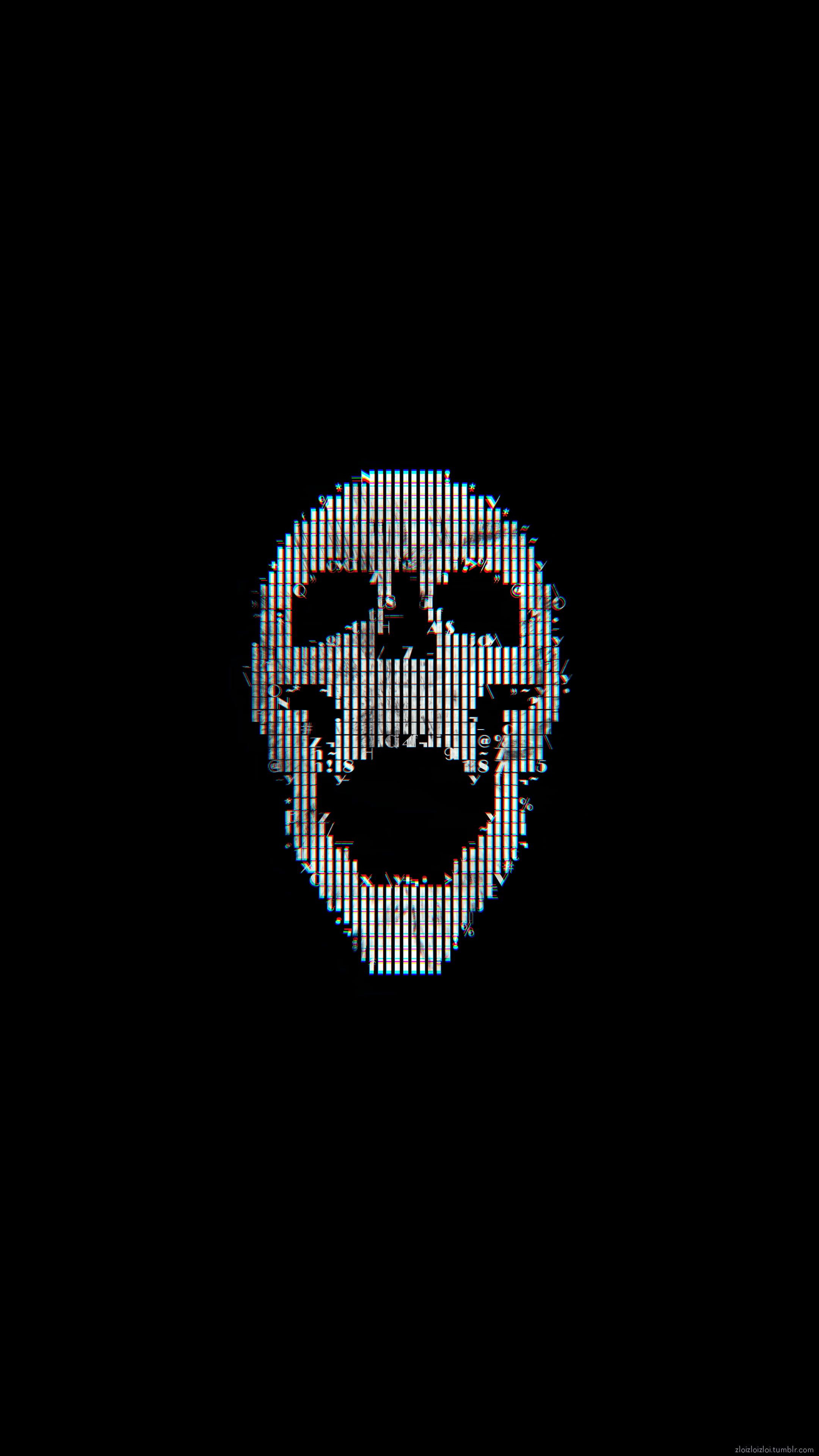 black and gray skull illustration, glitch art, skull, ASCII art, black