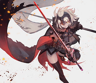 man holding sword animated painting, Fate/Grand Order, Jeanne d'arc alter, armor, weapon