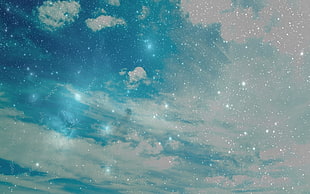 blue and white clouds with star\ HD wallpaper