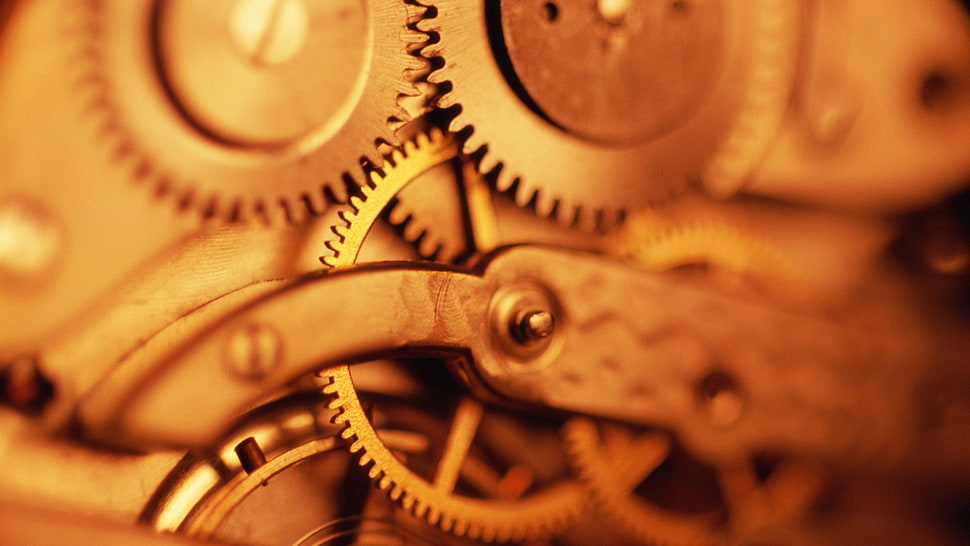 gold bevel wallpaper, clockwork, watch, gears, closeup HD wallpaper