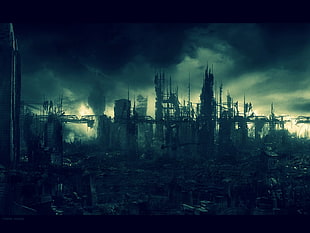 ruined city illustration, cityscape