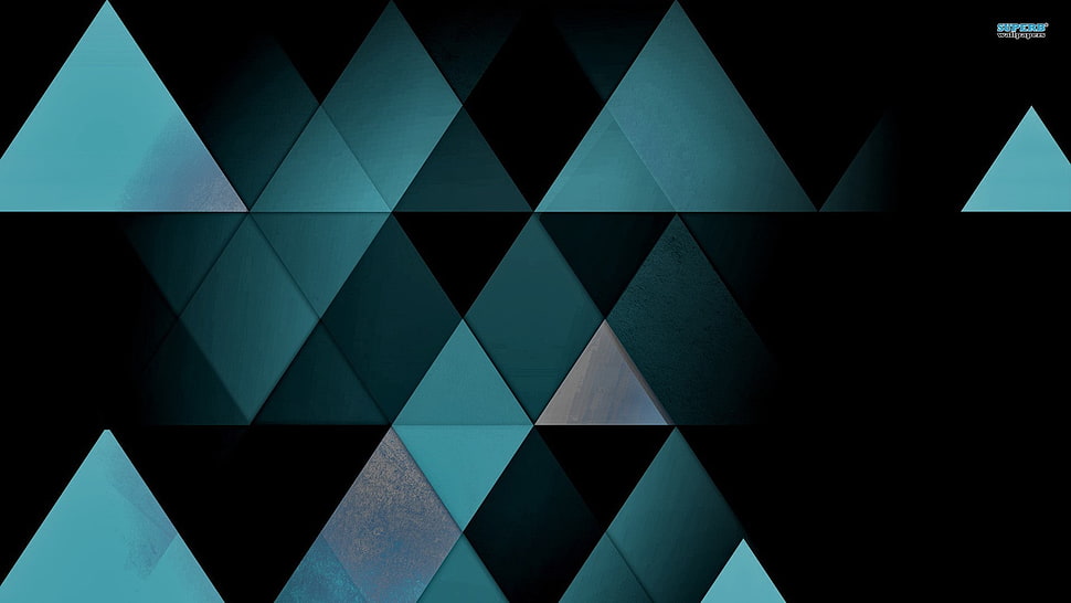 blue and green digital wallpaper, abstract, triangle, digital art HD wallpaper