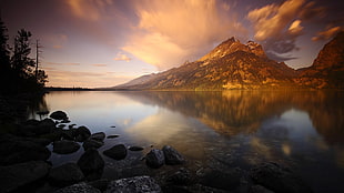 landscape photography of body of water in front of mountain