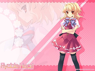 blonde haired female anime character wearing pink dress