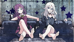 two woman sitting side-by-side animated illustration
