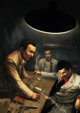 three men at table painting, Mafia II, artwork, Mafia, video games