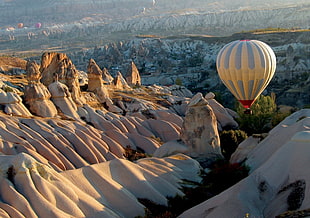 white and blue hot air balloon, Turkey, Göreme, hot air balloons, landscape