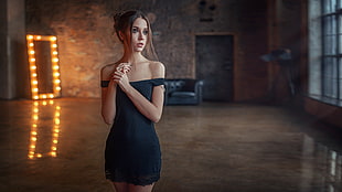 women's black sleeveless dress, Ksenia Kokoreva, Georgy Chernyadyev, women, model HD wallpaper