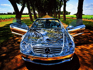 silver Mercedes-Benz car, car, sports car, Mercedes-Benz
