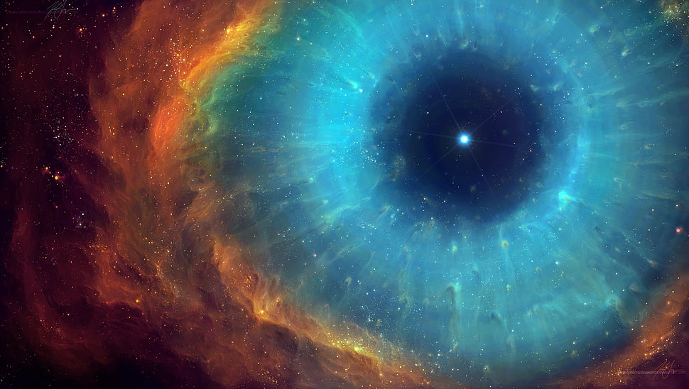 orange and blue nebula, universe, eyes, nebula, helix nebula HD wallpaper