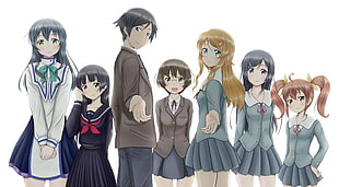 group photo of anime characters in school uniforms