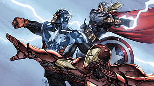 Captain America and Iron Man digital wallpaper, Captain America, Thor, Iron Man, Marvel Comics
