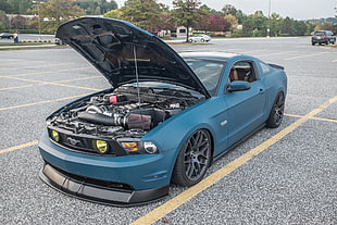 teal Ford Mustang coupe, engines, Ford Mustang, Shelby, Shelby GT HD wallpaper