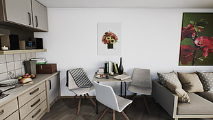 white wooden dining table, room, Archviz, 餐厅场景 HD wallpaper