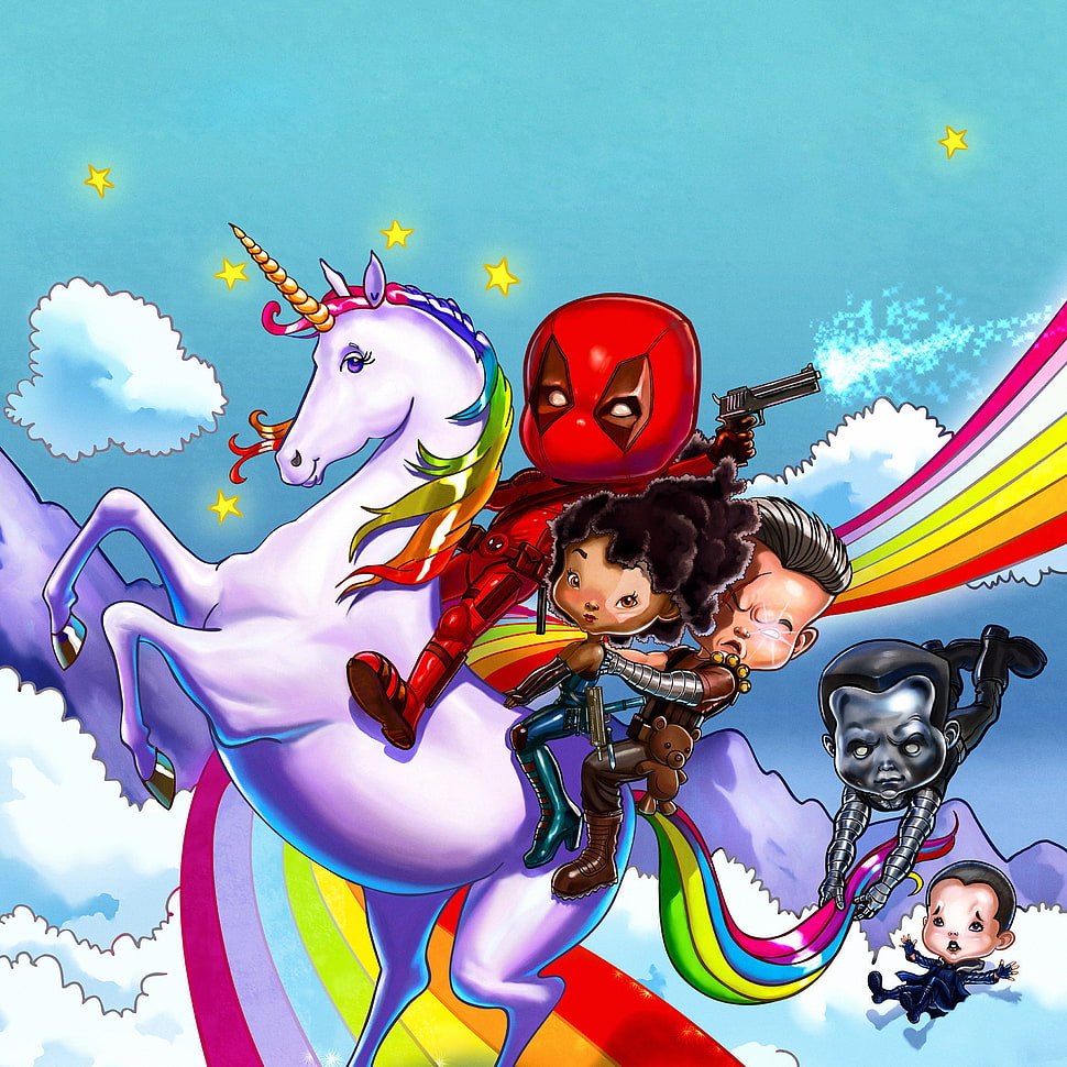 Deadpool 2, Unicorn, Cable, Domino HD wallpaper