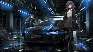 black Audi R8 coupe illustration, car, Audi R8, brunette