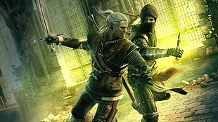 two warriors fighting illustration, The Witcher, The Witcher 2: Assassins of Kings, video games HD wallpaper