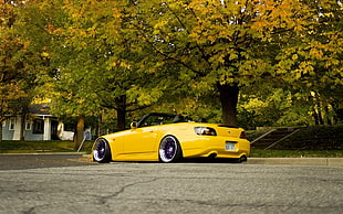yellow luxury coupe, Stance, Honda, s2000
