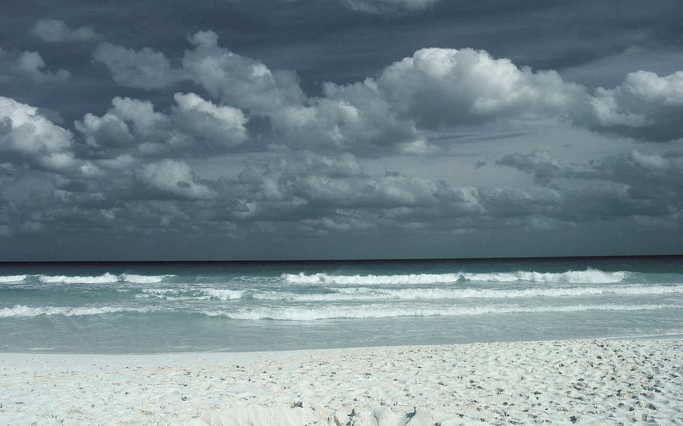beach waves and white sands, waves, beach, clouds, sand HD wallpaper