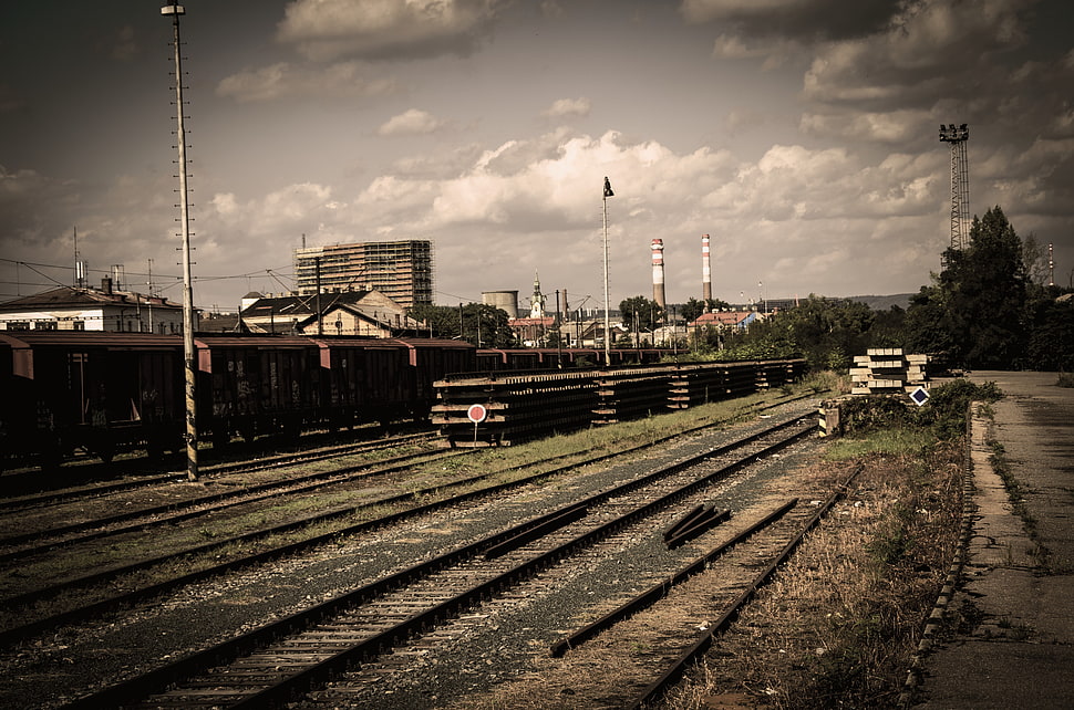 brown steel train, train, train station, old, rail yard HD wallpaper