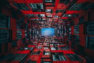 red and black metal frame, Hong Kong, apartments, cityscape