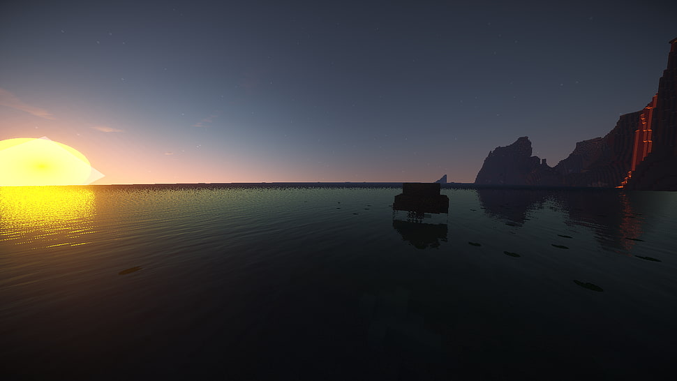 body of water and sun, Minecraft, lava, water, Sun HD wallpaper