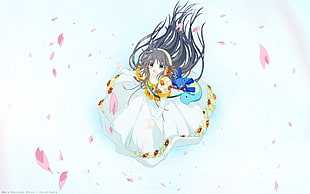 female anime character in white and brown long dress
