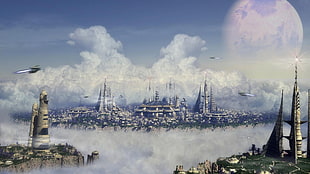 Final Fantasy poster, cityscape, futuristic