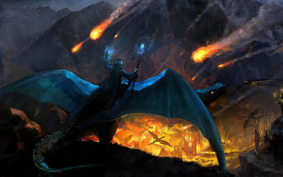 photo of sorcerer riding dragon wallpaper HD wallpaper