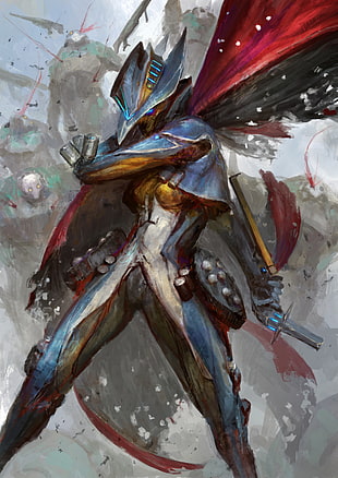 blue and gray character illustration, fantasy art, futuristic, Mesa (Warframe), Warframe