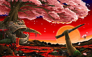 person's hand holding hunting rifle beside tree illustration, Doom (game), shotgun HD wallpaper