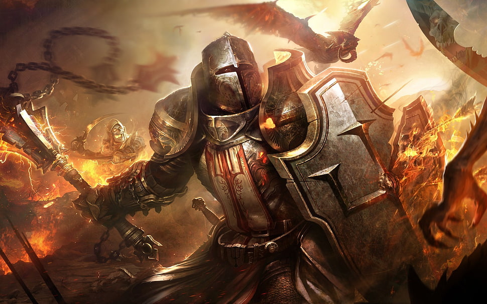 male wearing grey armor wallpaper, Diablo III, Diablo, video games, fantasy art HD wallpaper
