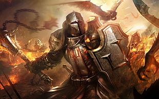 male wearing grey armor wallpaper, Diablo III, Diablo, video games, fantasy art