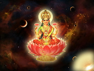 female Hindu Deity painting, spiritual, mahalakshmi, Hinduism, Wealth