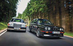 black BMW E30, BMW E30, car, Mercedes-Benz, 190e HD wallpaper