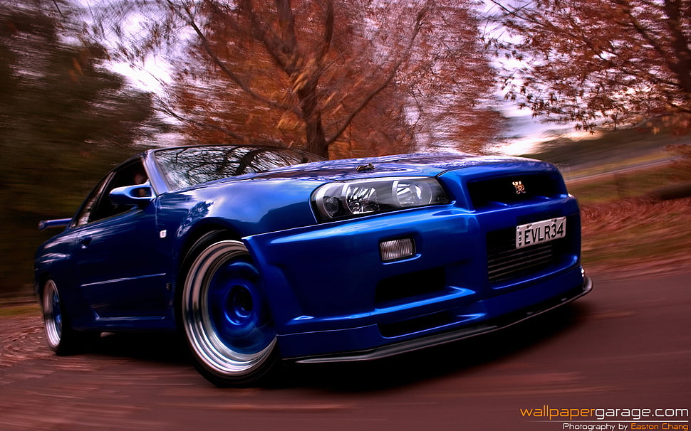 blue car, car, Nissan, Nissan Skyline GT-R, blue cars HD wallpaper