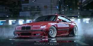 red BMW coupe, Khyzyl Saleem, car, BMW E36, BMW HD wallpaper
