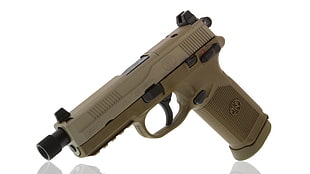 brown semi-automatic pistol, gun, pistol, FNX-45, reflection