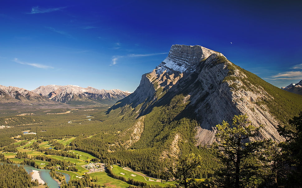 grass-covered green mountain, mountains, Rundle, Banff, Canada HD wallpaper