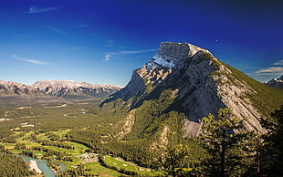 grass-covered green mountain, mountains, Rundle, Banff, Canada