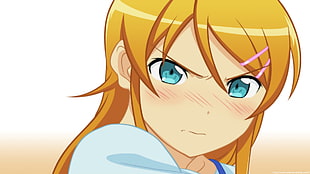 close-up photo of yellow-haired anime character with flushed face