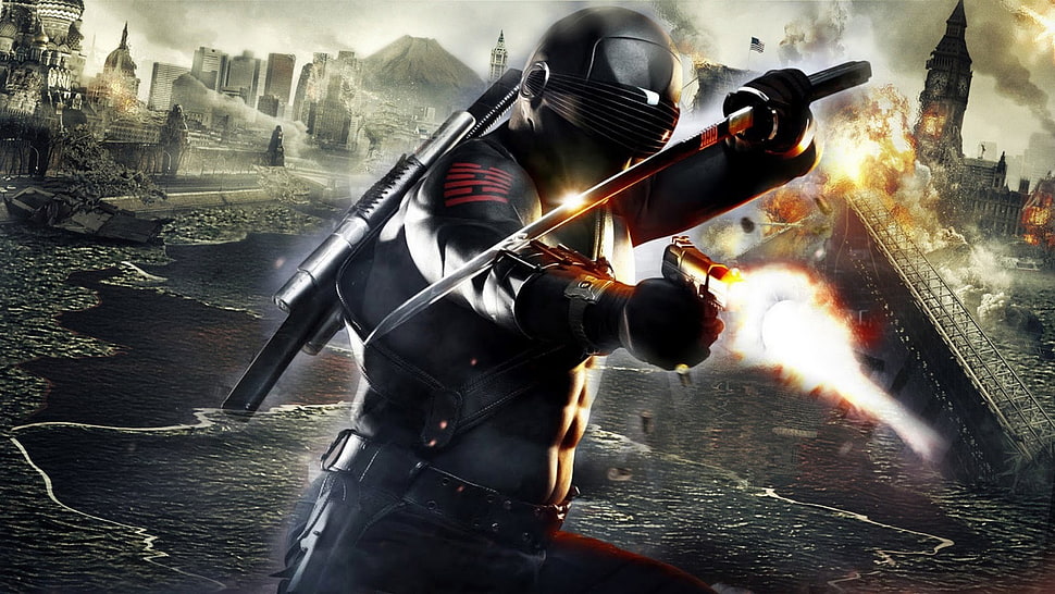 black and red fishing rod, war, gun, G.I. Joe, cobra assassin HD wallpaper